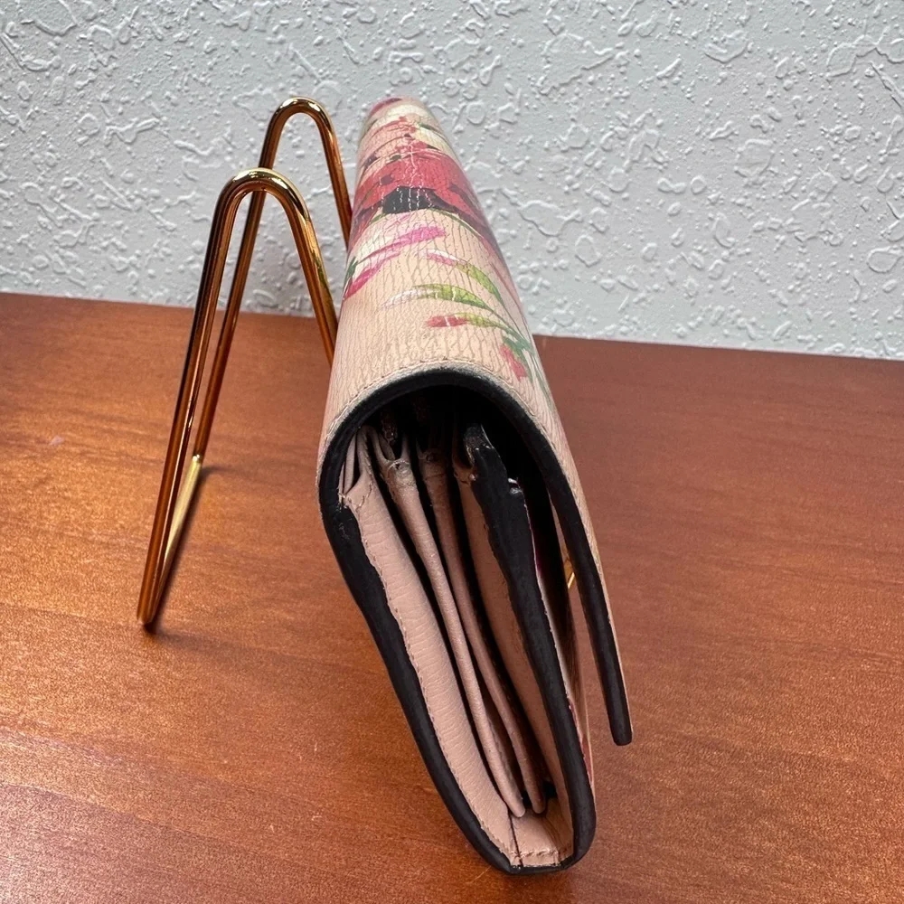 Auth Gucci Flora Leather Beige X Multicolor Long Wallet W/Box